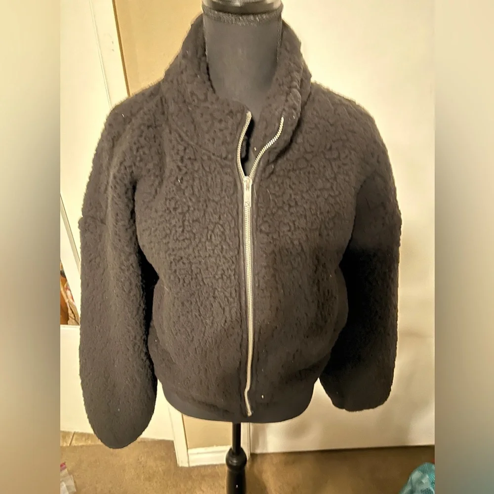 Express Cropped Fleece Teddy Jacket XS Black - Picture 1 of 5